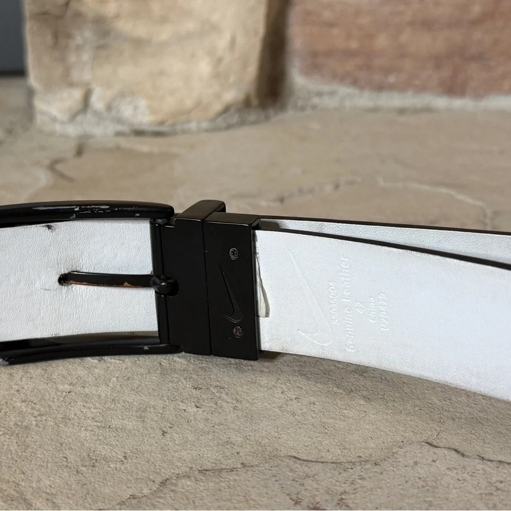 Nike Black Carbon‎ Fiber Textured Genuine Leather Belt Golf Casual Size 42
